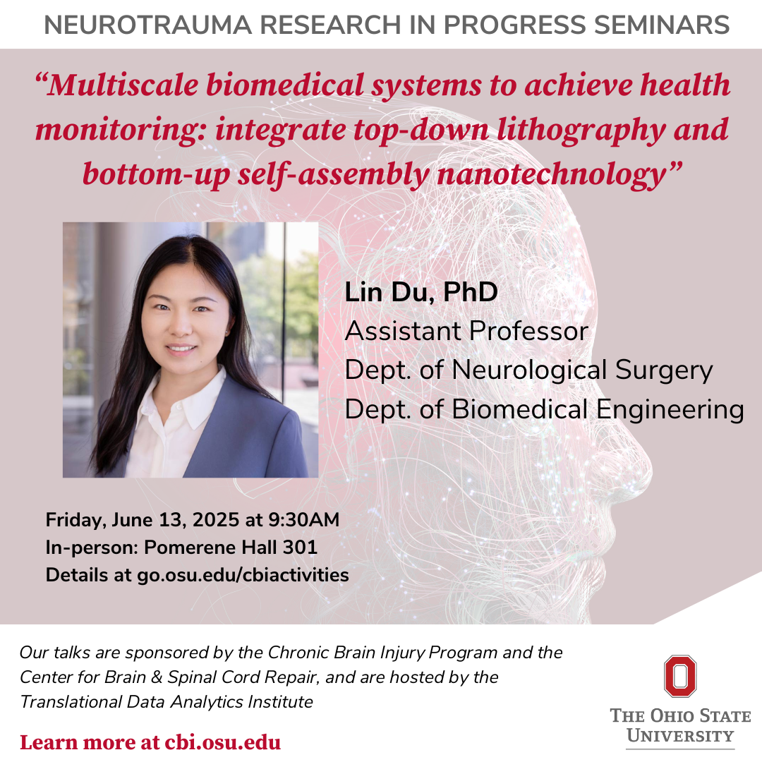 Du NTRIPS Flyer information. Pictured wearing a blue blazer and a white collard blouse. 